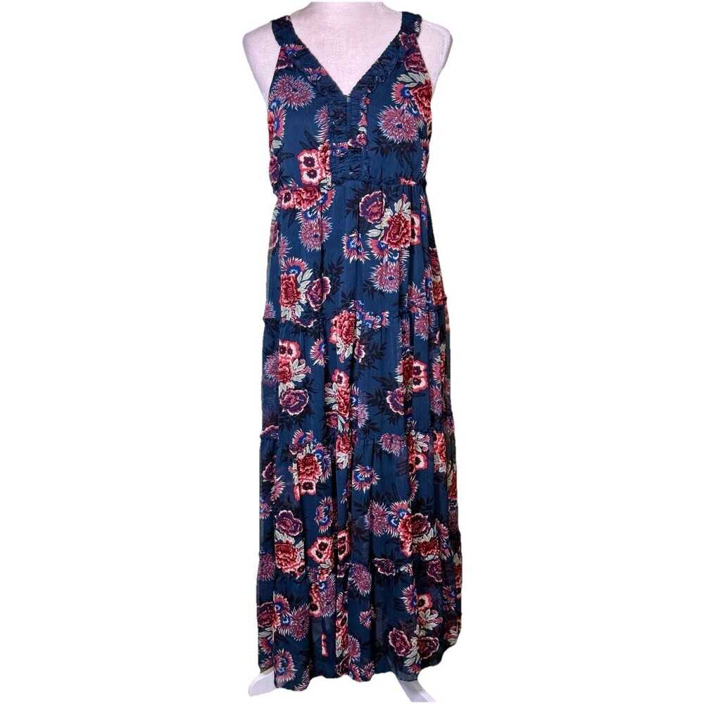 Women’s Boho Floral Tiered Maxi Dress Casual Garden Party Beach Vacation Sz Sm‎